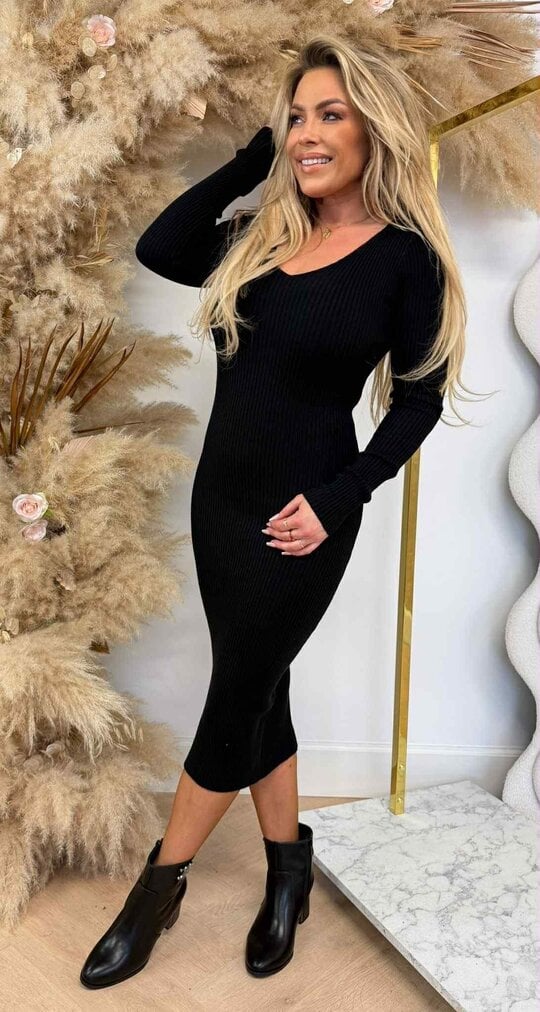 FLEUR RIB DRESS BLACK