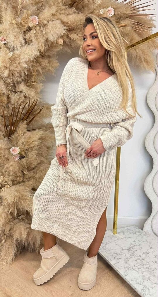 BESTSELLING KNITTED BELT DRESS CREME