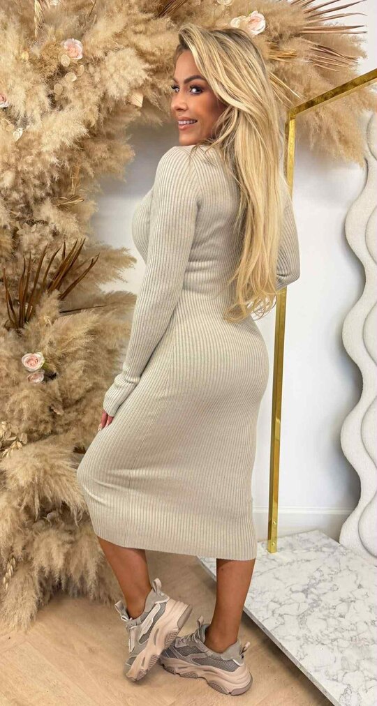 FLEUR RIB DRESS BEIGE