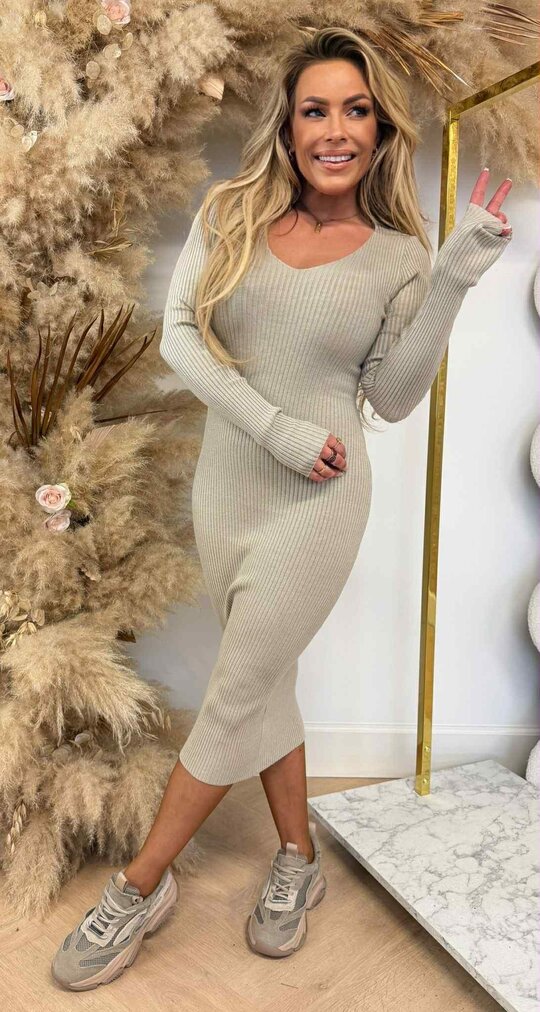 FLEUR RIB DRESS BEIGE
