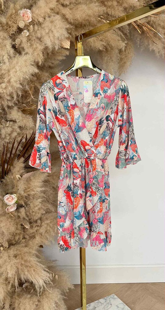 RUFFLY TROPICAL DRESS CORAL