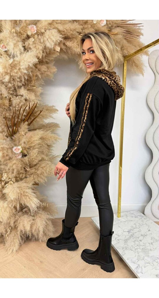 LEOPARD STRIPE HOODIE 25613 BLACK