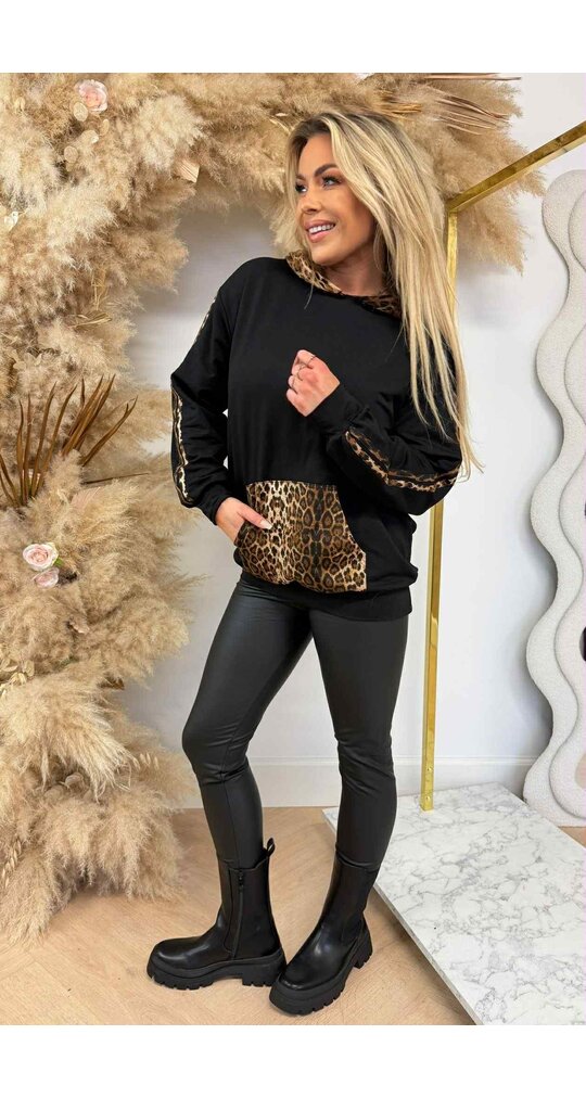 LEOPARD STRIPE HOODIE 25613 BLACK