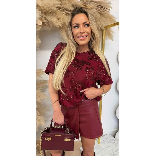 FLORAL SEQUIN MESH TOP BORDEAUX FLORAL SEQUIN MESH TOP BORDEAUX