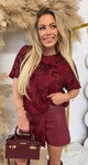 FLORAL SEQUIN MESH TOP BORDEAUX