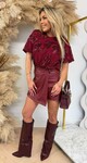FLORAL SEQUIN MESH TOP BORDEAUX
