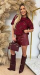 FLORAL SEQUIN MESH TOP BORDEAUX