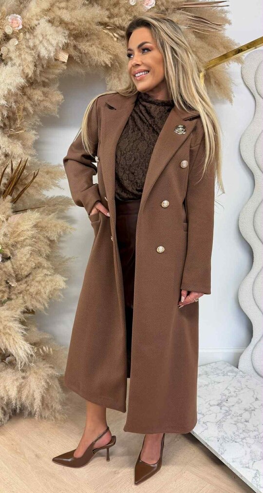 FLOWER FASHION BUTTON COAT BROWN