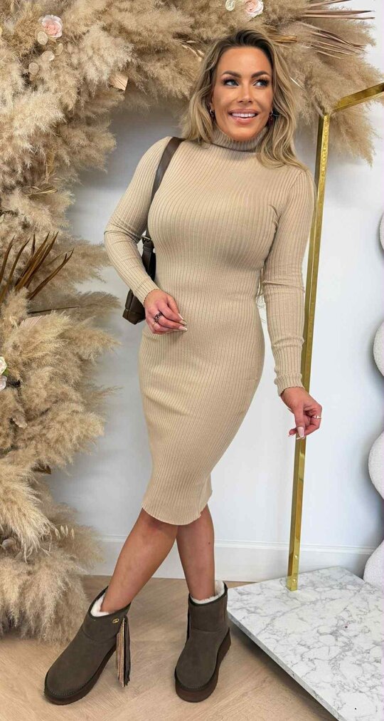 KOLLIE BASIC RIB DRESS 6615 BEIGE