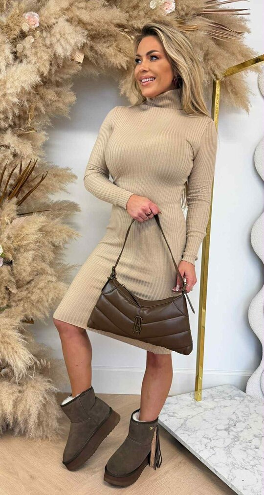 KOLLIE BASIC RIB DRESS 6615 BEIGE