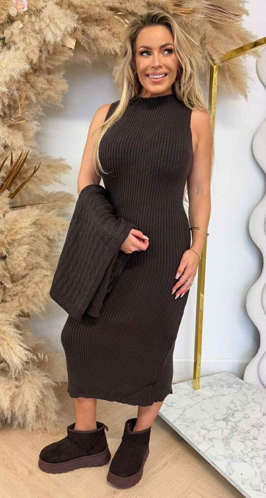 PERFECT SET DRESS + SWEAT 8780 COFFEE