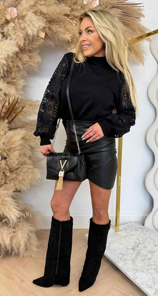 LACE FLOWER SWEAT 6656 BLACK