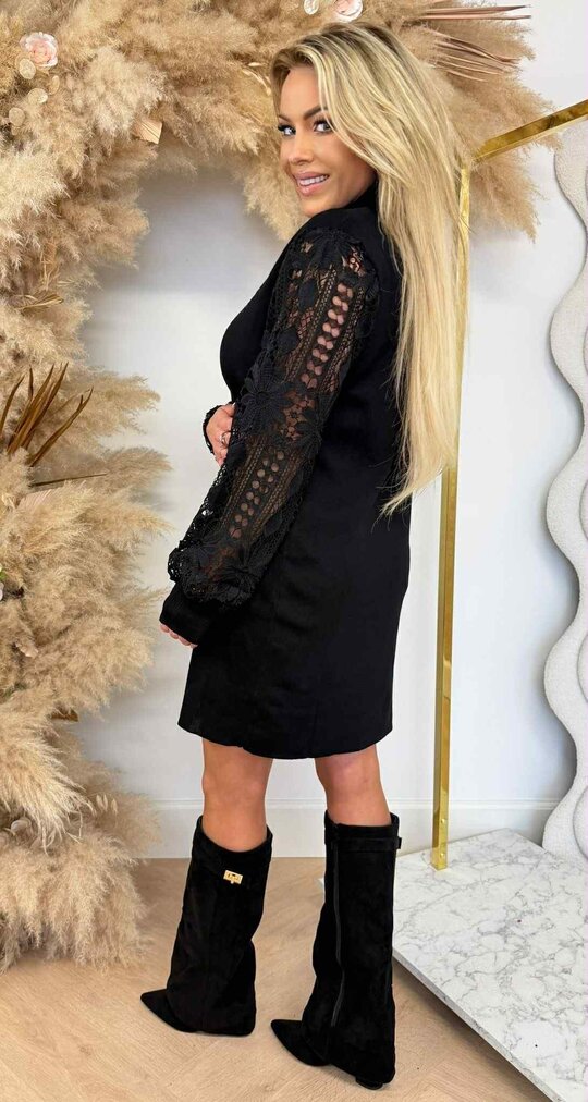 STRETCH LACE SLEEVE DRESS 6657 BLACK