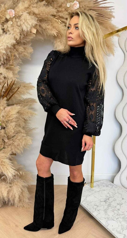 STRETCH LACE SLEEVE DRESS 6657 BLACK