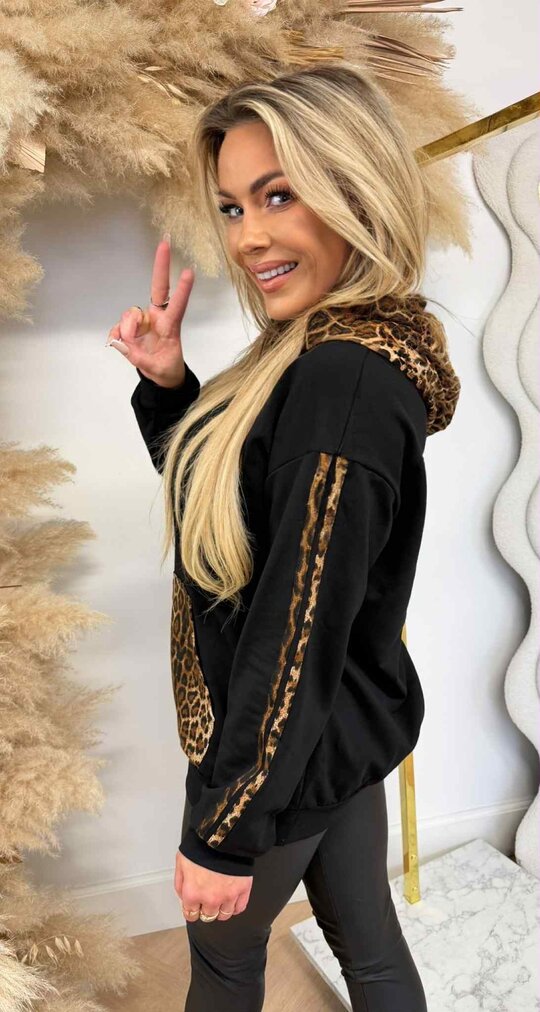 LEOPARD STRIPE HOODIE 25613 BLACK
