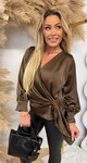 SATIN OMSLAG BLOUSE BROWN