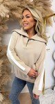 STRIPE SLEEVE ZIP SWEAT 5671 BEIGE
