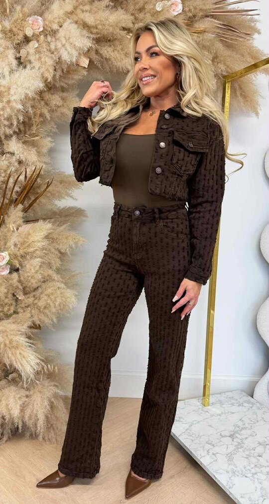 DESTROYED STRETCH DENIM JACKET 637-19 CHOCO