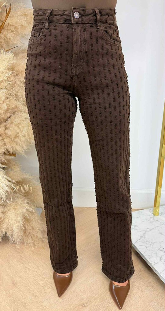 DESTROYED WIDE LEG JEANS 655-19 CHOCO