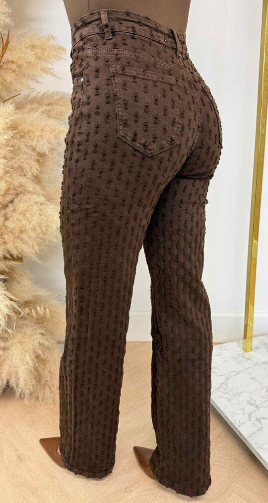 DESTROYED WIDE LEG JEANS 655-19 CHOCO