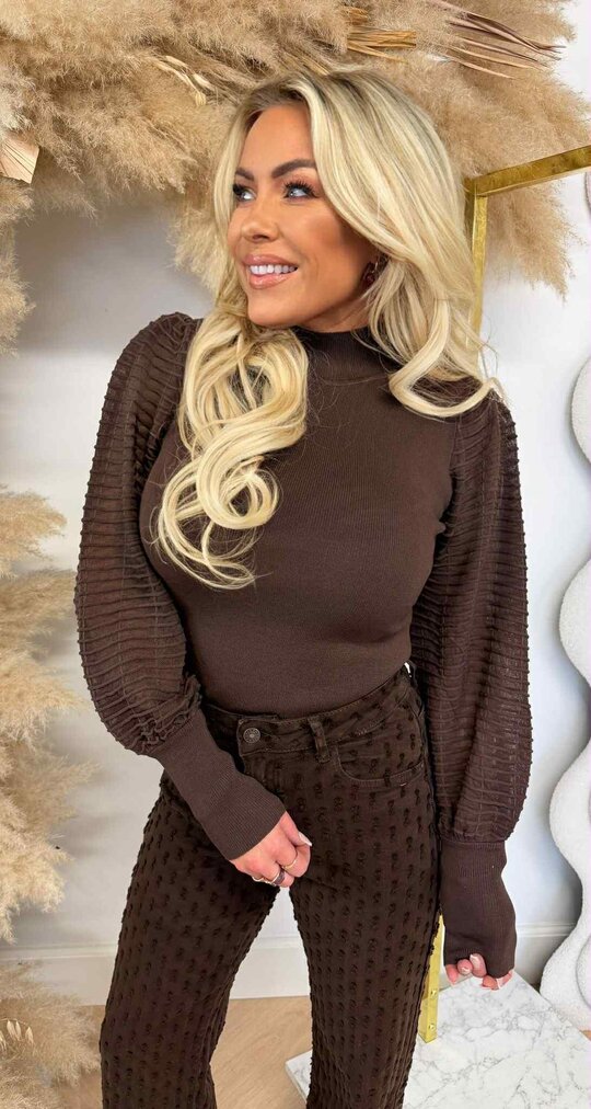 MESH SLEEVE TOP 9324 CHOCO