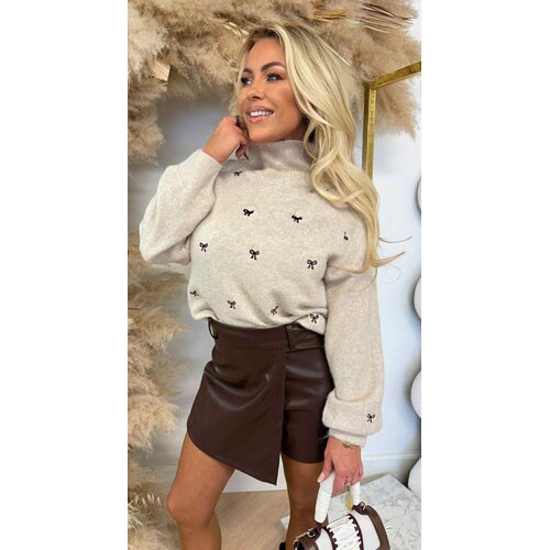 BOW TURTLE NECK SWEAT SH700 BEIGE BOW TURTLE NECK SWEAT SH700 BEIGE