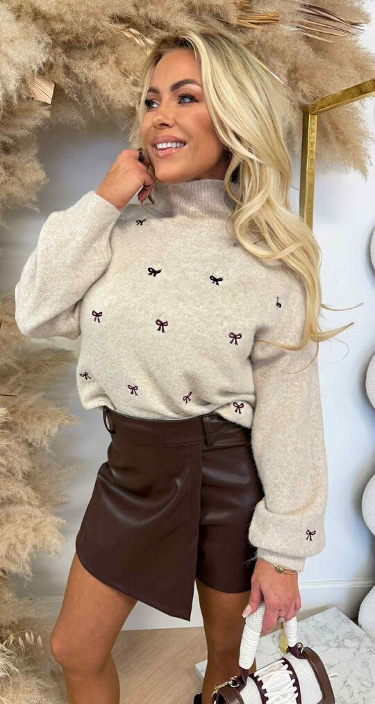 BOW TURTLE NECK SWEAT SH700 BEIGE