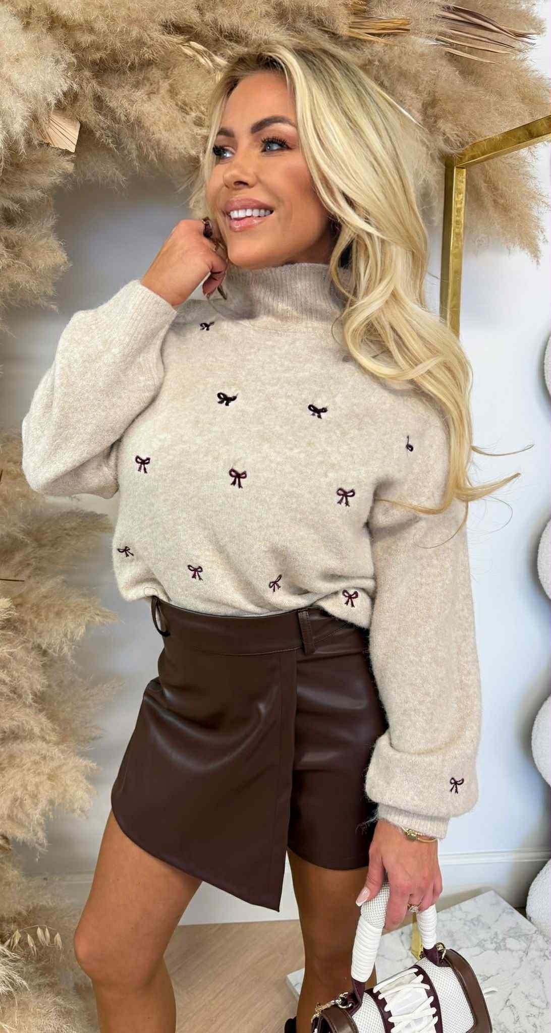 BOW TURTLE NECK SWEAT SH700 BEIGE