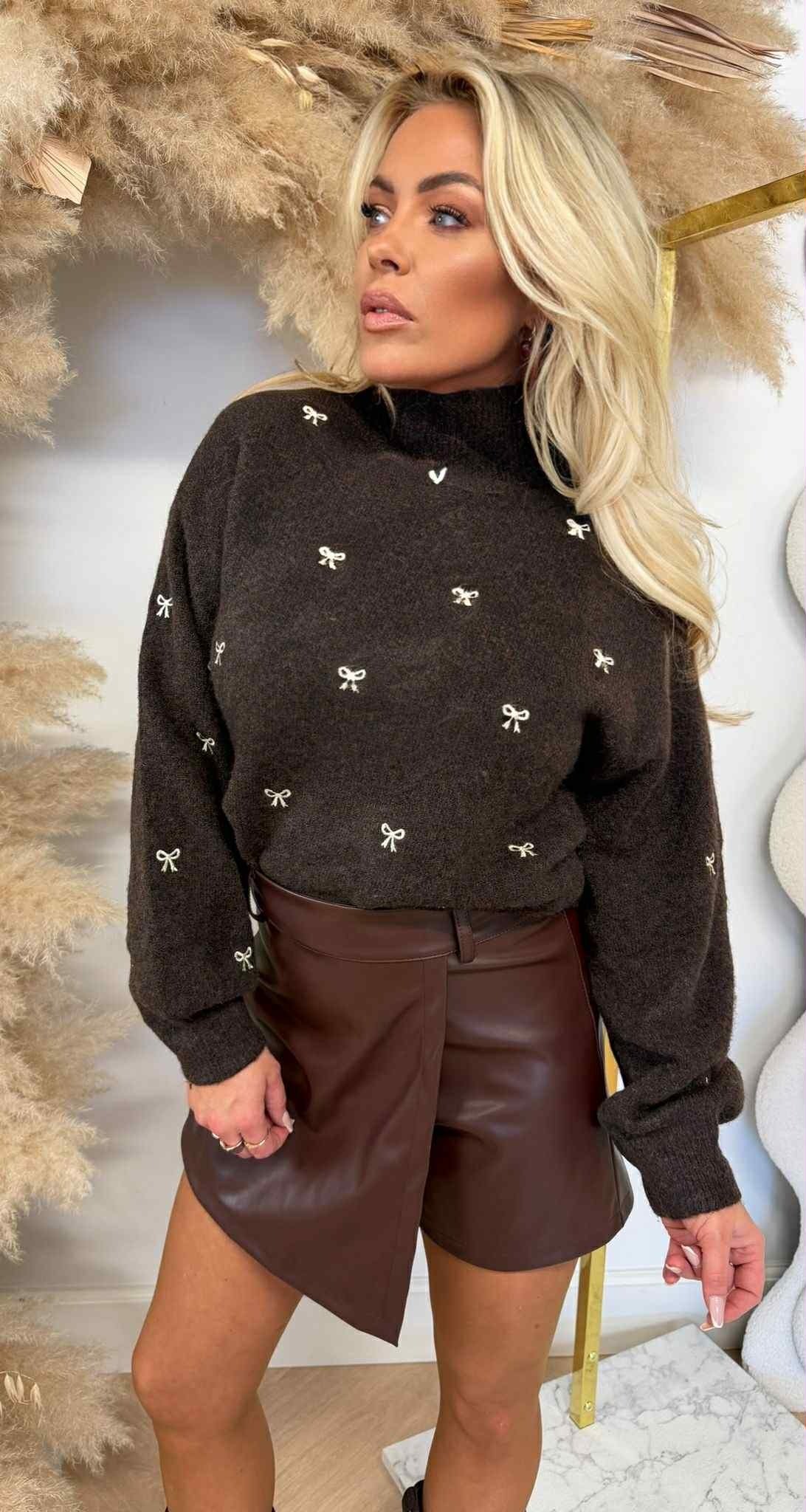 BOW TURTLE NECK SWEAT SH700 CHOCO
