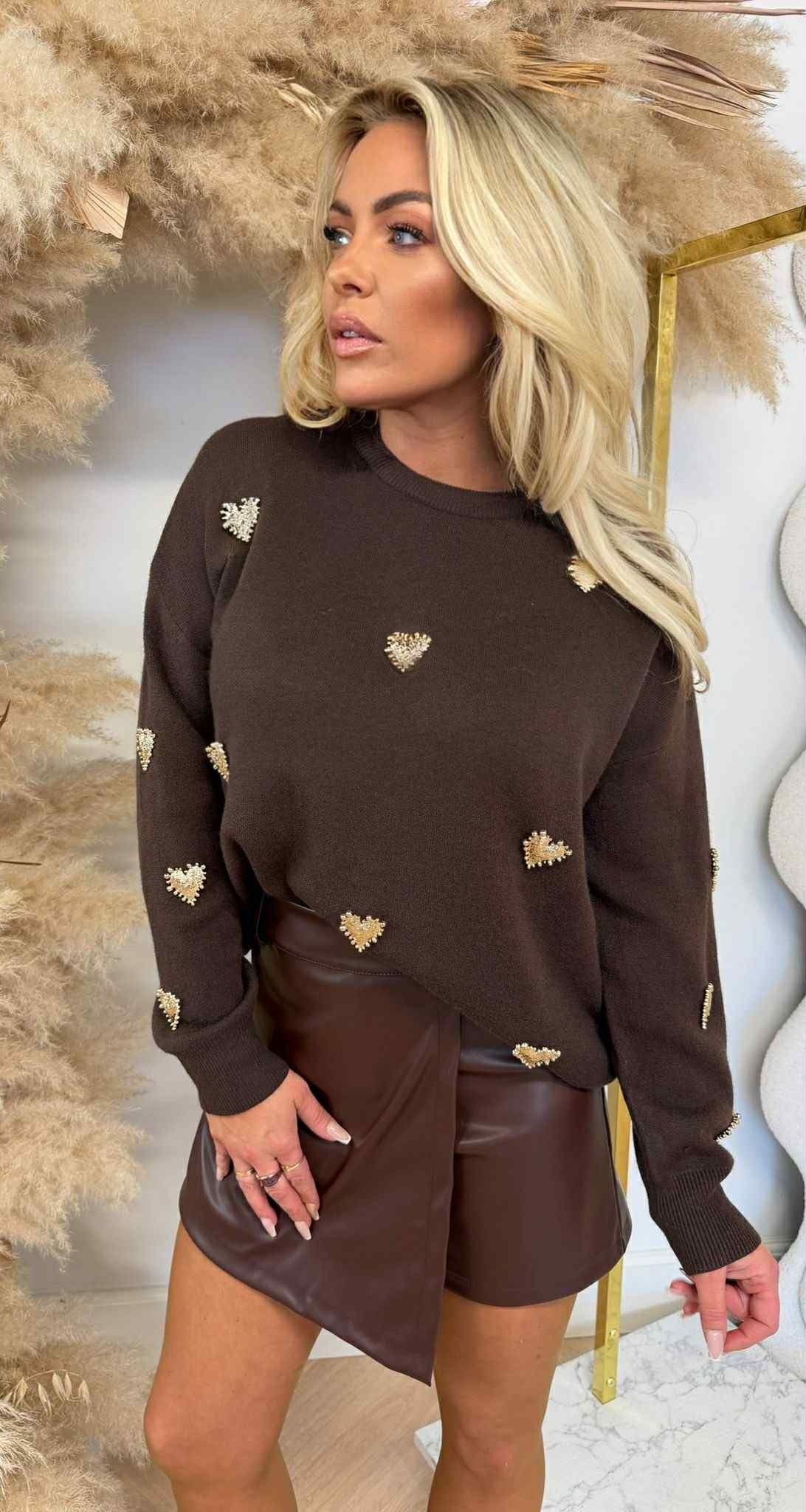 LOVELY HEART SWEAT AM900 CHOCO