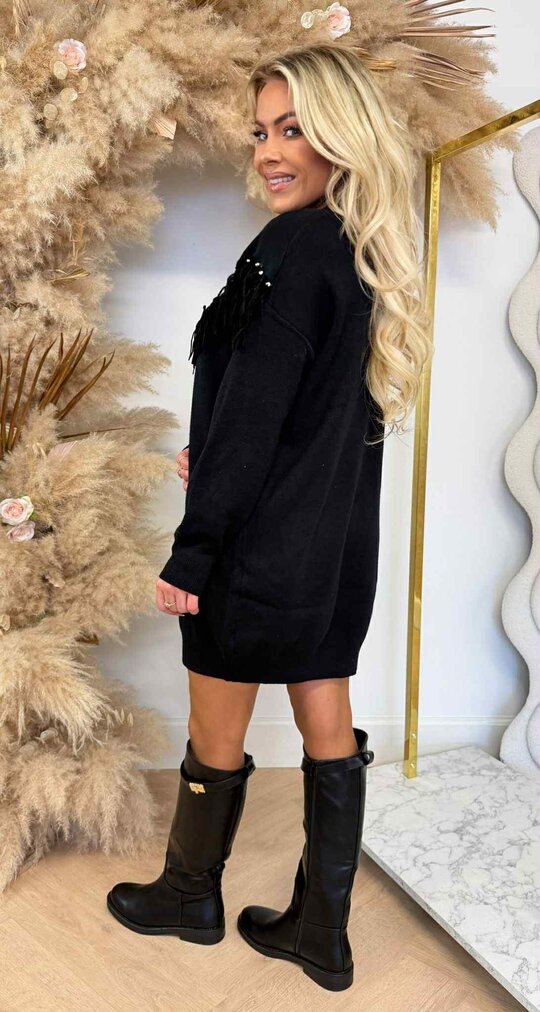 FRINGE STUDDED DRESS 6541 BLACK