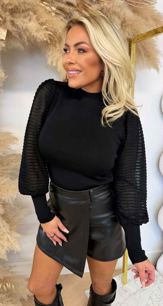MESH SLEEVE TOP 9324 BLACK