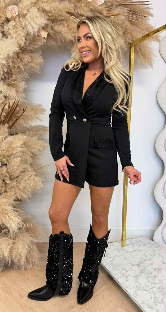 MILOU LACE CHIQUE PLAYSUIT BLACK/BLACK