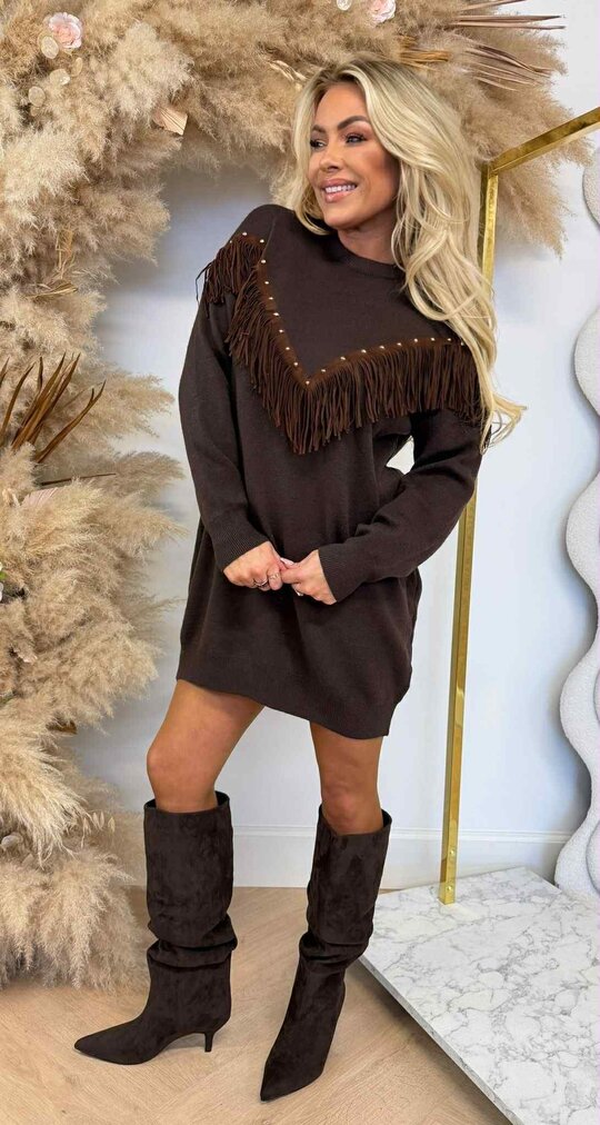 FRINGE STUDDED DRESS 6541 CHOCO