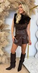 SHOULDER VELVET SEQUIN TOP CHOCO