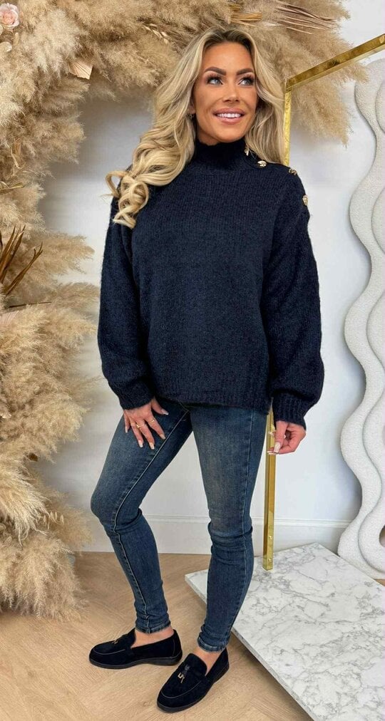 GLAM BUTTON SWEAT 8056 NAVY