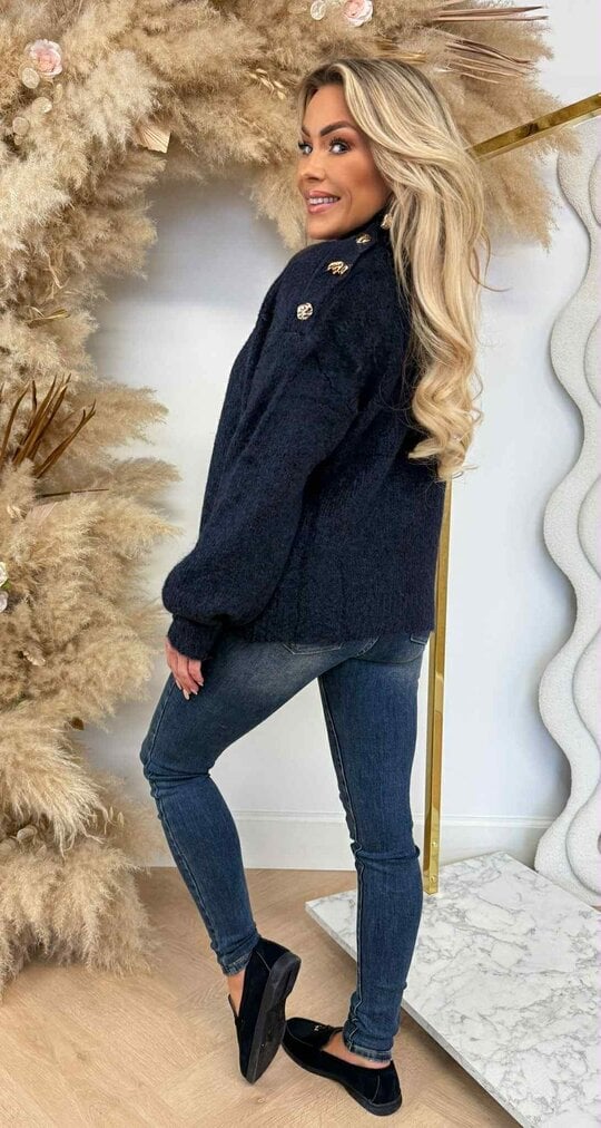 GLAM BUTTON SWEAT 8056 NAVY