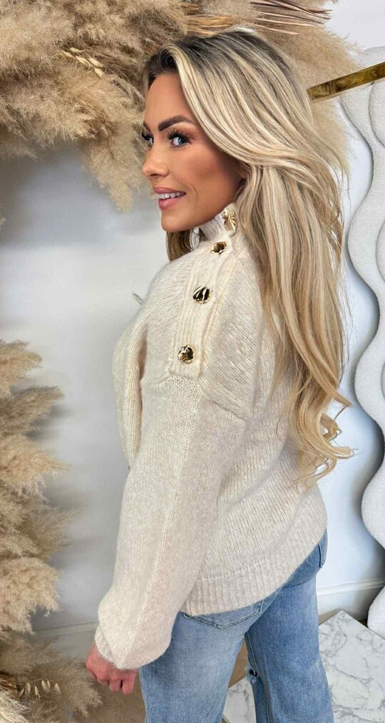 GLAM BUTTON SWEAT 8056 BEIGE