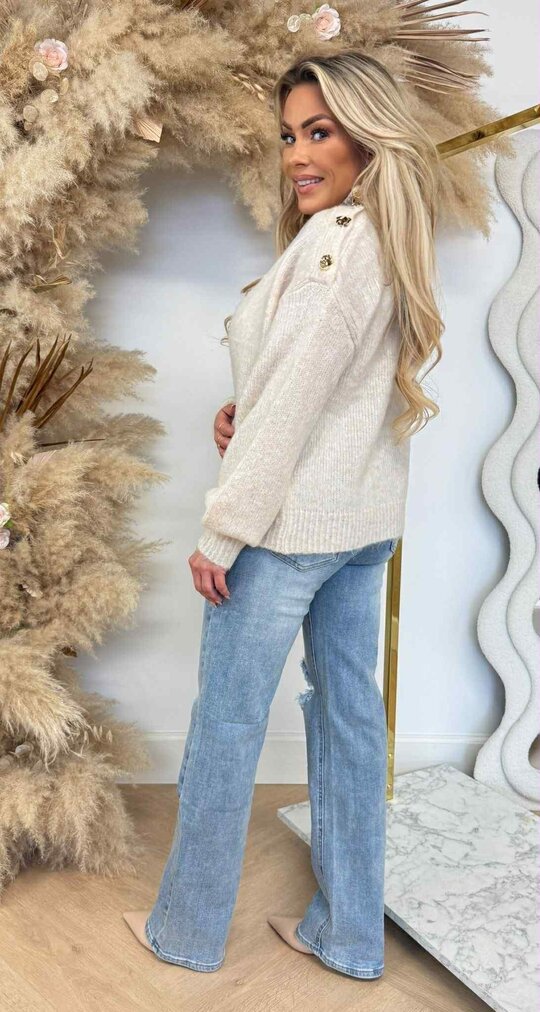 GLAM BUTTON SWEAT 8056 BEIGE