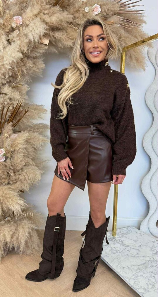 GLAM BUTTON SWEAT 8056 CHOCO