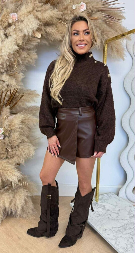 GLAM BUTTON SWEAT 8056 CHOCO