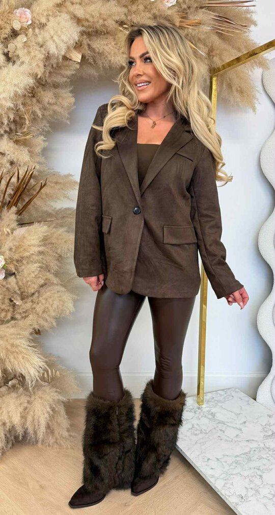 SUEDINE LOOSE FIT BLAZER CHOCO