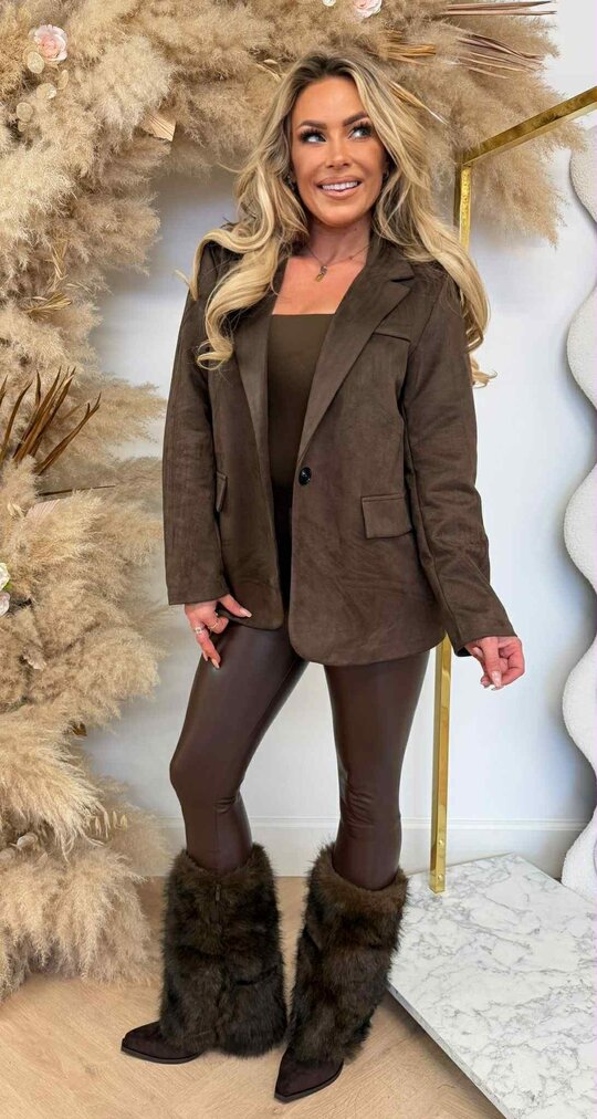 SUEDINE LOOSE FIT BLAZER CHOCO