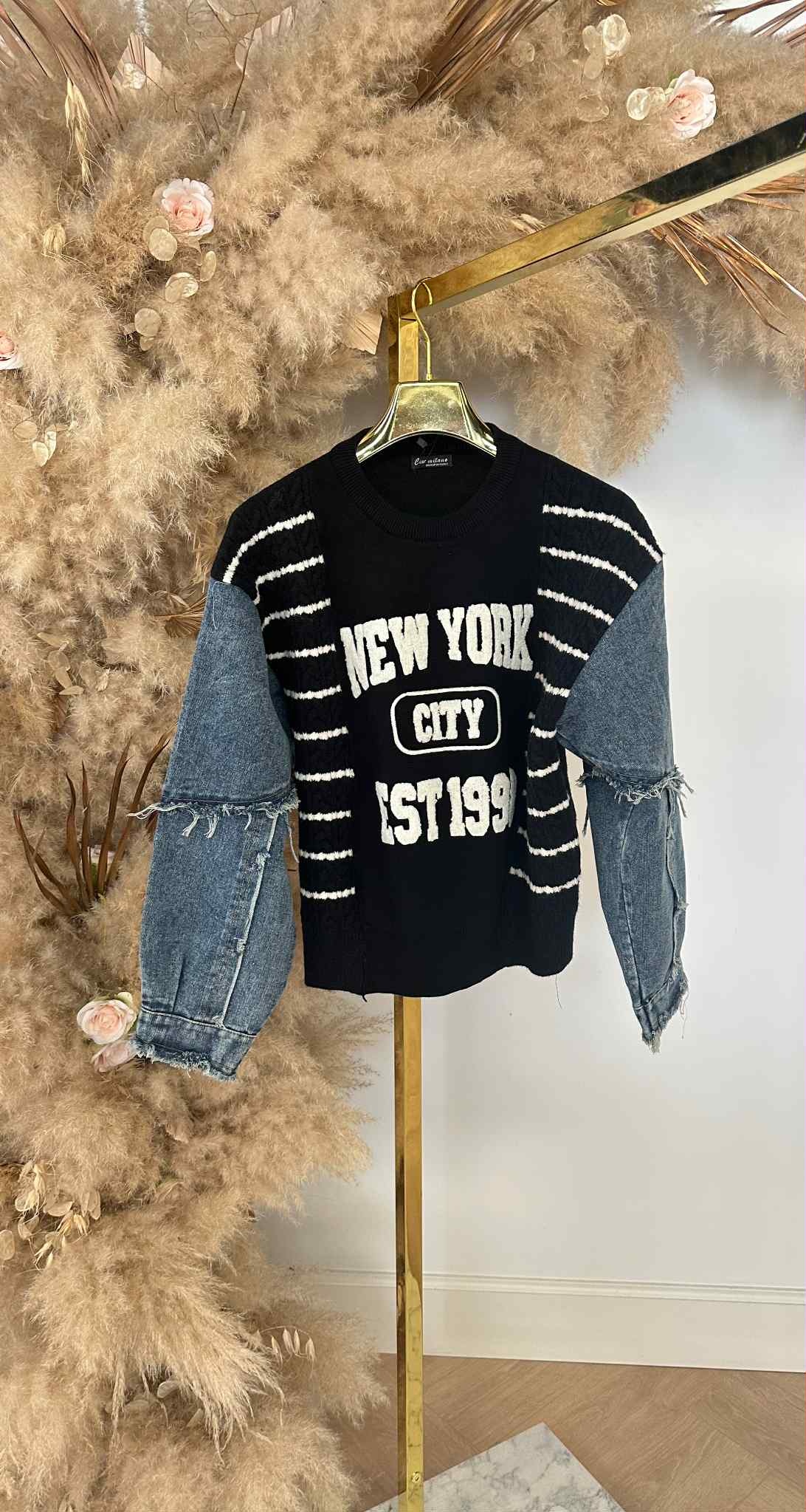NEW YORK DENIM SLEEVE SWEAT 3831322 BLACK
