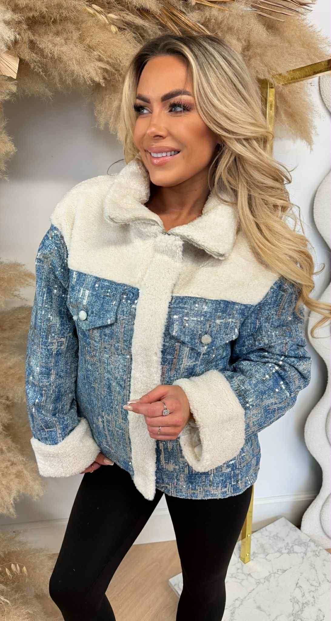 SEQUIN TEDDY DENIM JACKET 30040 DENIMBLUE SEQUIN TEDDY DENIM JACKET 30040 DENIMBLUE
