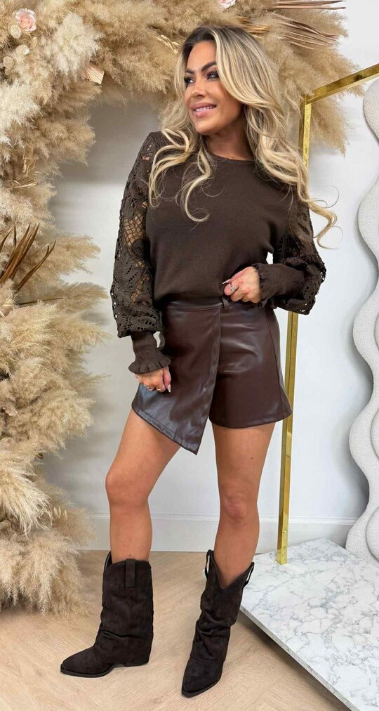 ANN LACE SLEEVE SWEAT 8520 CHOCO ANN LACE SLEEVE SWEAT 8520 CHOCO