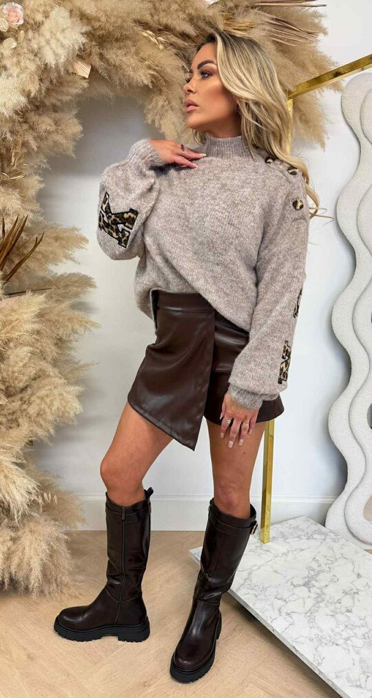 LEO BUTTON SHINE SWEAT 7513 TAUPE