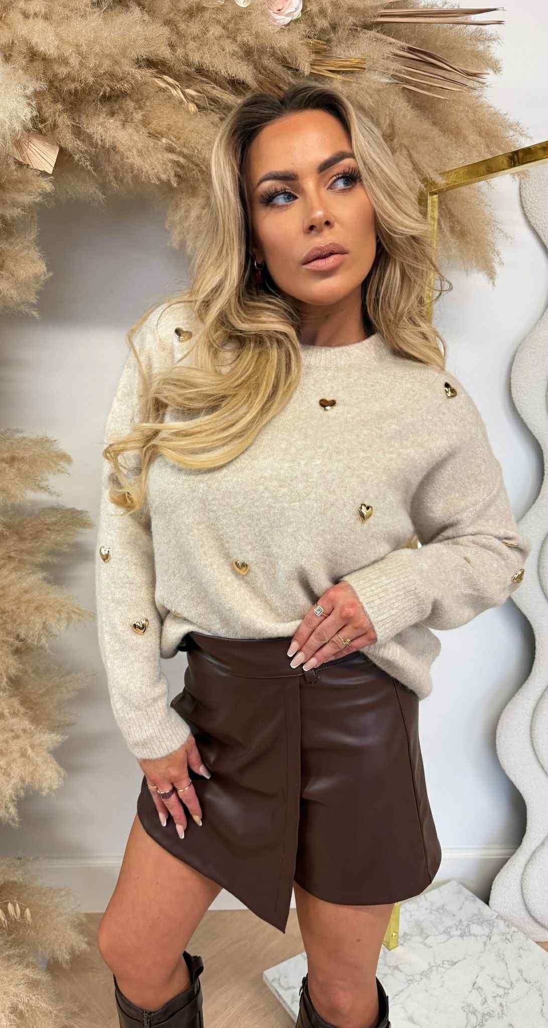 GOLDY HEART SWEAT AM763 BEIGE GOLDY HEART SWEAT AM763 BEIGE