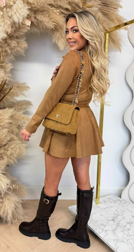 SUEDE CHIQUE BUTTON PLAYSUIT CAMEL SUEDE CHIQUE BUTTON PLAYSUIT CAMEL