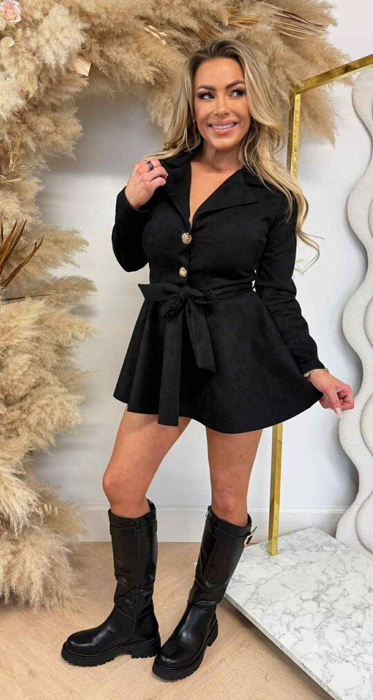 SUEDE CHIQUE BUTTON PLAYSUIT BLACK SUEDE CHIQUE BUTTON PLAYSUIT BLACK